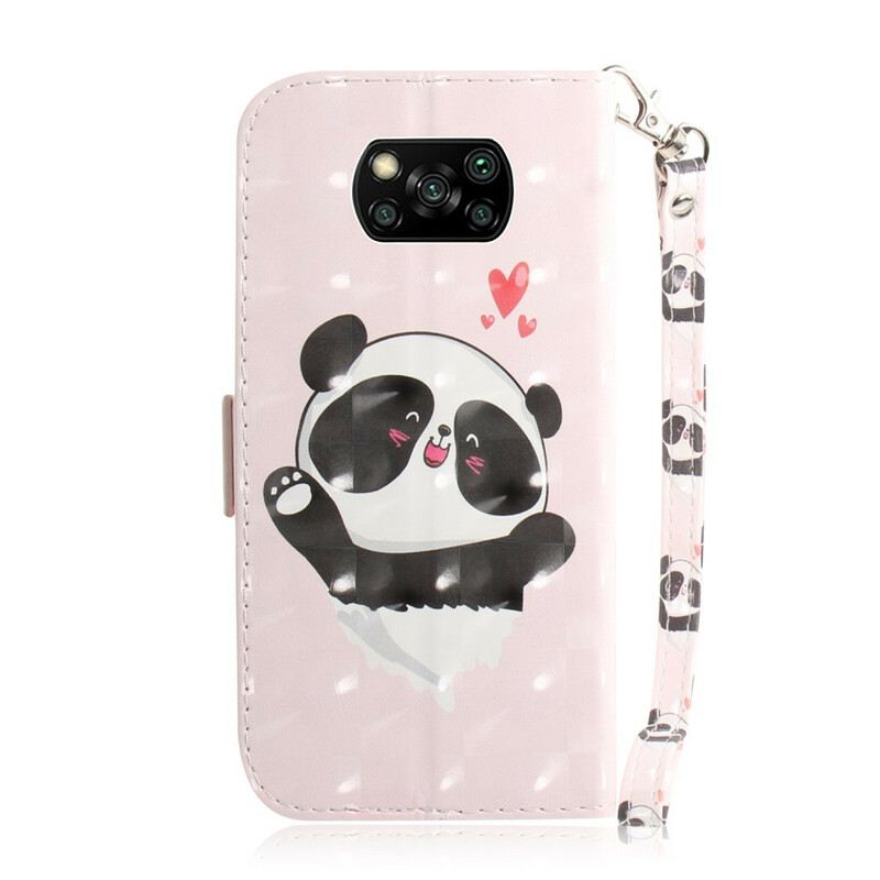 Fliptok / Bőrtok Poco X3 / X3 Pro / X3 NFC szíjjal Panda Love With Lanyard