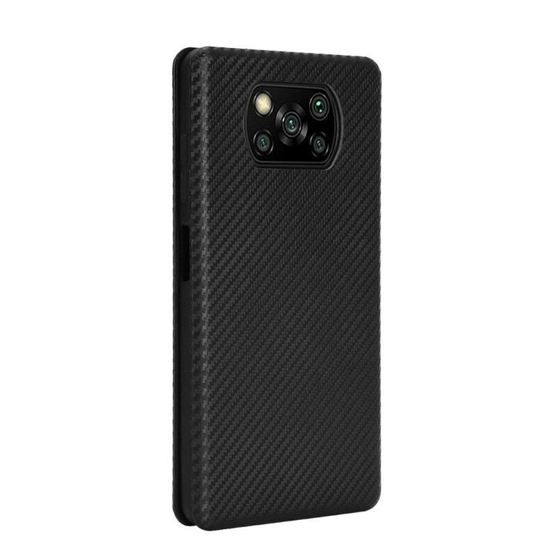 Fliptok Poco X3 / X3 Pro / X3 NFC Bőrtok Szénszálas Támasztógyűrűvel