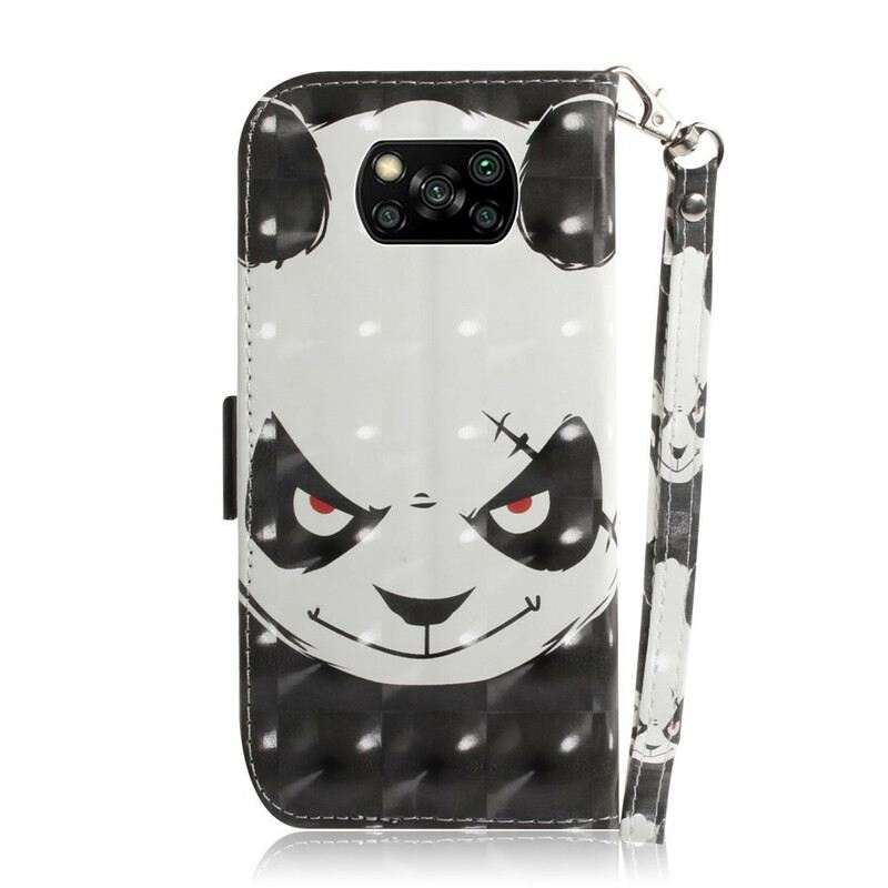 Fliptok Poco X3 / X3 Pro / X3 NFC szíjjal Dühös Panda Zsinórral