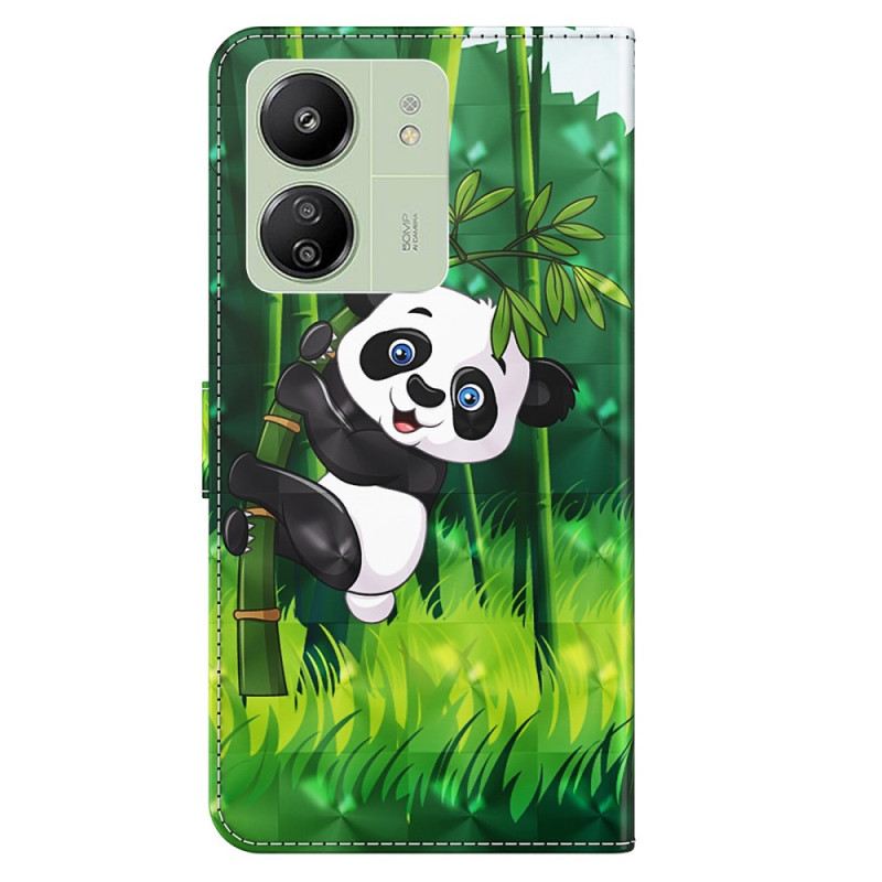 Bőrtok Poco C65 Bambusz Panda Szíjjal