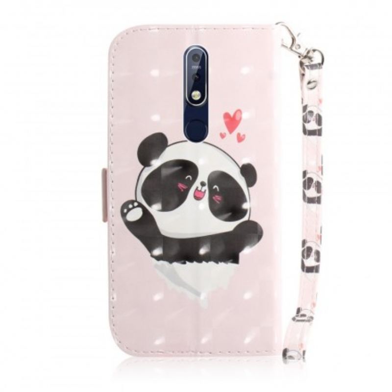 Fliptok / Bőrtok Nokia 7.1 szíjjal Panda Love With Lanyard