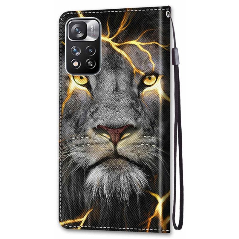 Fliptok / Bőrtok Xiaomi Redmi Note 11 Pro Plus 5G szíjjal Feline On Fire Szíjjal