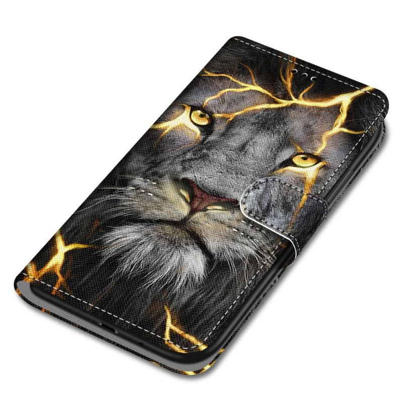 Fliptok / Bőrtok Xiaomi Redmi Note 11 Pro Plus 5G szíjjal Feline On Fire Szíjjal