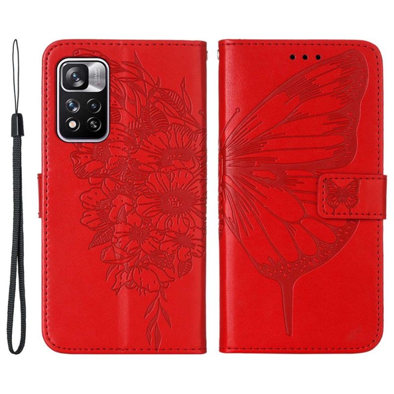 Fliptok Xiaomi Redmi Note 11 Pro Plus 5G Butterfly Design Zsinórral