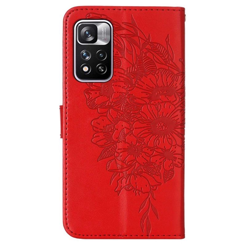 Fliptok Xiaomi Redmi Note 11 Pro Plus 5G Butterfly Design Zsinórral