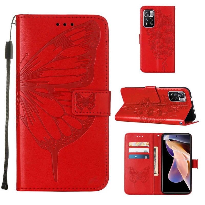 Fliptok Xiaomi Redmi Note 11 Pro Plus 5G Butterfly Design Zsinórral