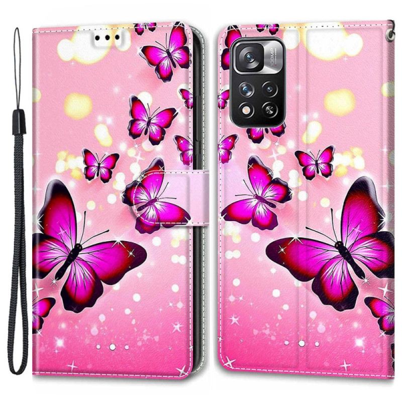 Kinyitható Tokok Xiaomi Redmi Note 11 Pro Plus 5G szíjjal Strap Butterflies Fan