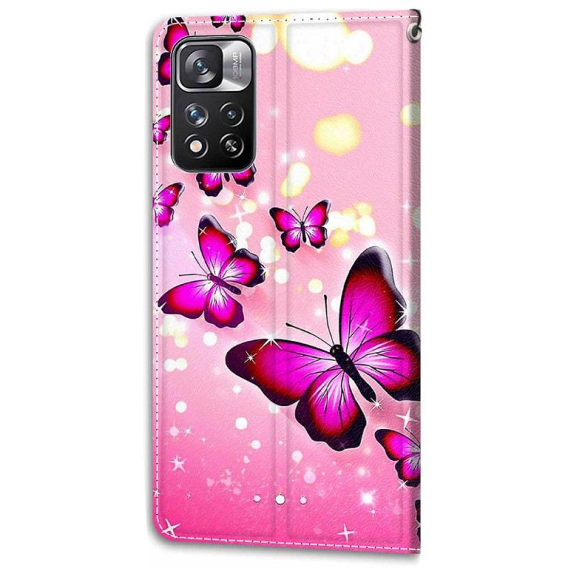 Kinyitható Tokok Xiaomi Redmi Note 11 Pro Plus 5G szíjjal Strap Butterflies Fan