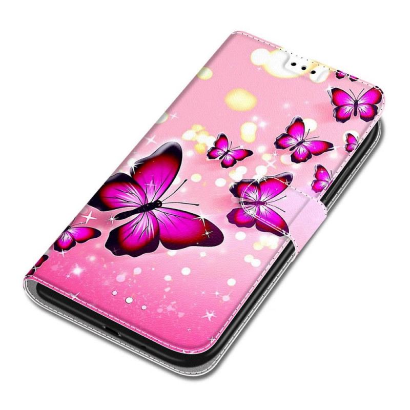 Kinyitható Tokok Xiaomi Redmi Note 11 Pro Plus 5G szíjjal Strap Butterflies Fan