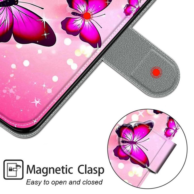 Kinyitható Tokok Xiaomi Redmi Note 11 Pro Plus 5G szíjjal Strap Butterflies Fan