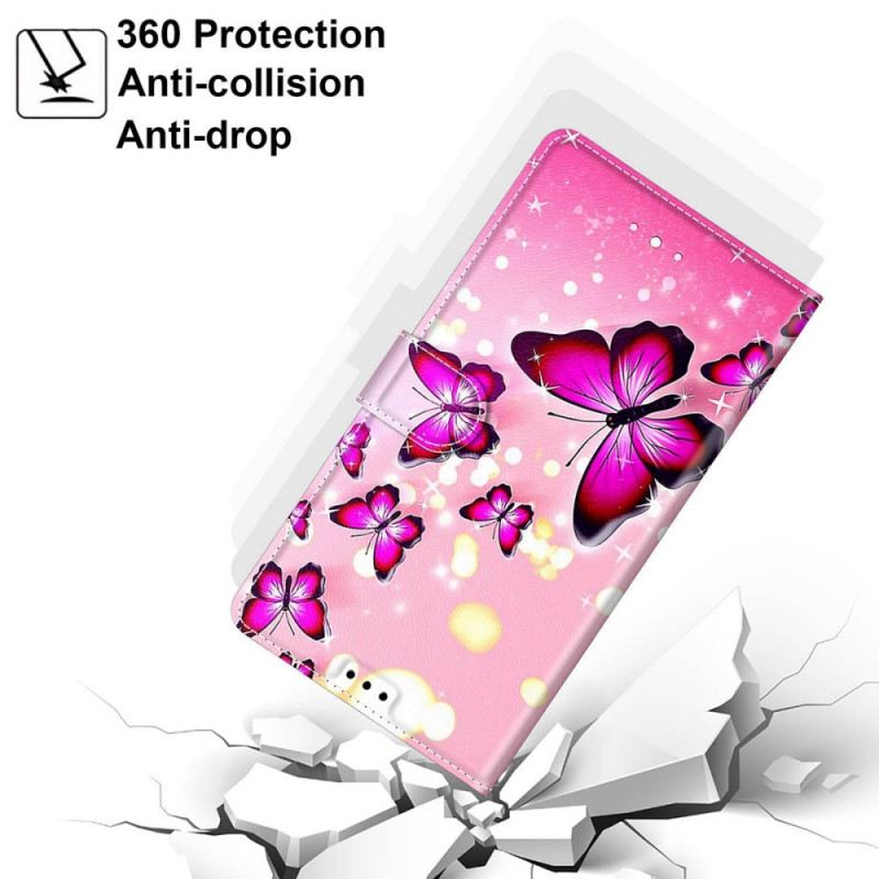 Kinyitható Tokok Xiaomi Redmi Note 11 Pro Plus 5G szíjjal Strap Butterflies Fan