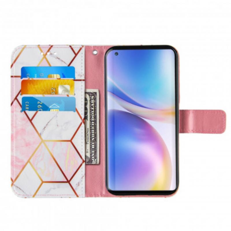 Fliptok / Bőrtok OnePlus 9 Pro szíjjal Csíkos Geometriai Márvány