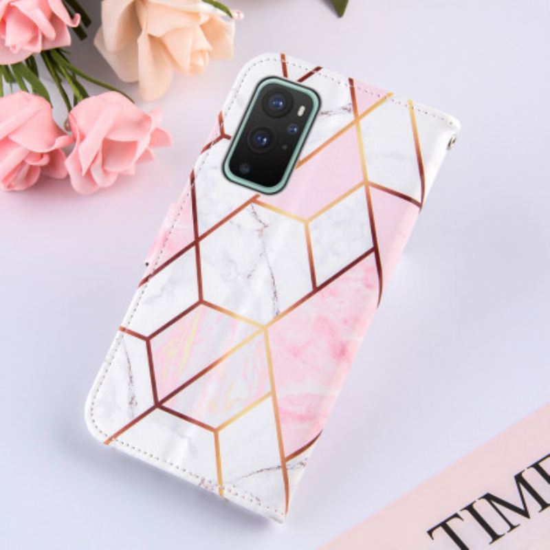 Fliptok / Bőrtok OnePlus 9 Pro szíjjal Csíkos Geometriai Márvány