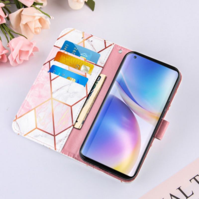 Fliptok / Bőrtok OnePlus 9 Pro szíjjal Csíkos Geometriai Márvány