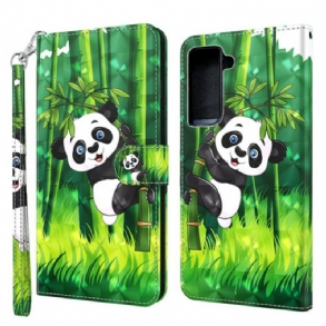 Fliptok / Bőrtok Samsung Galaxy S21 5G Panda És Bambusz