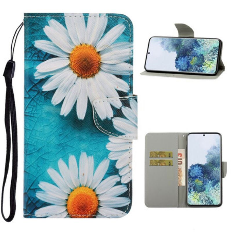 Fliptok / Bőrtok Samsung Galaxy S21 5G szíjjal Thong Daisies