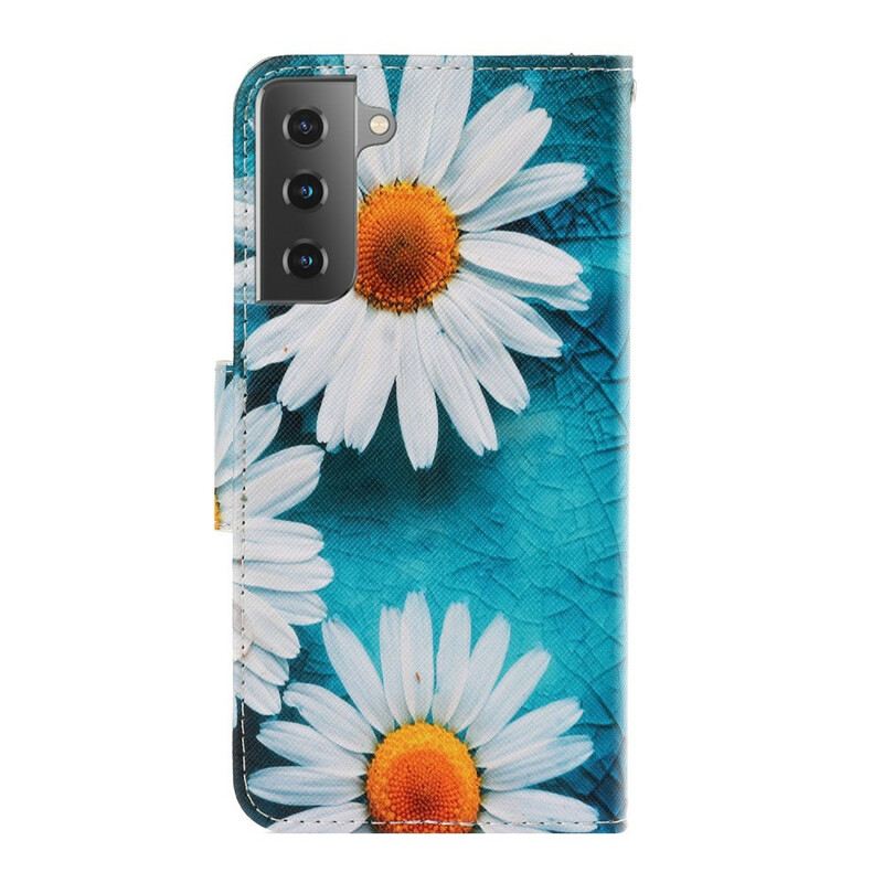 Fliptok / Bőrtok Samsung Galaxy S21 5G szíjjal Thong Daisies