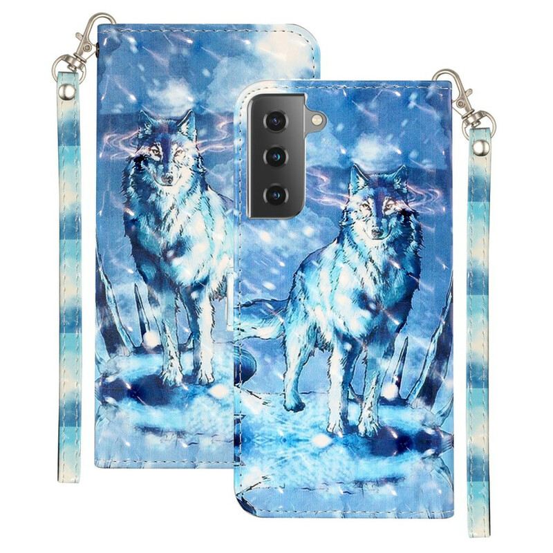 Fliptok / Bőrtok Samsung Galaxy S21 5G szíjjal Wolf Light Spotlámpák Szíjjal