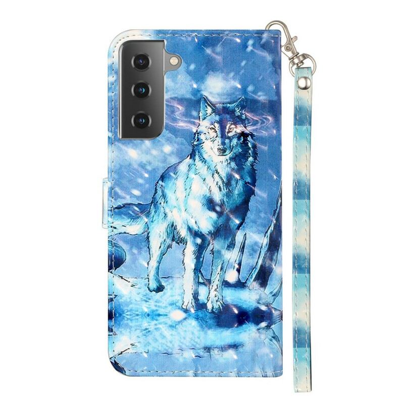 Fliptok / Bőrtok Samsung Galaxy S21 5G szíjjal Wolf Light Spotlámpák Szíjjal