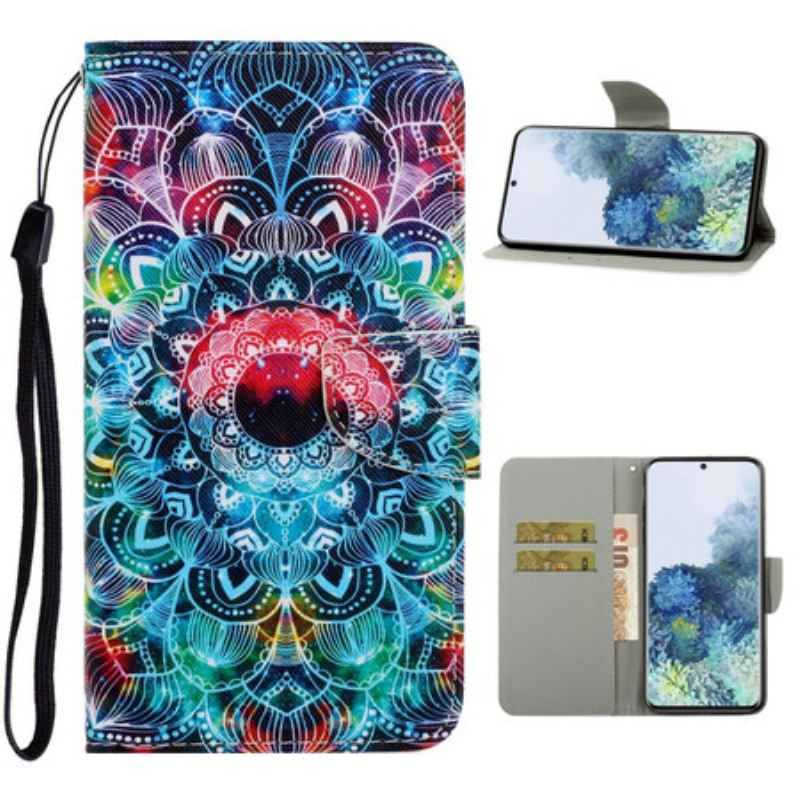 Fliptok Samsung Galaxy S21 5G szíjjal Feltűnő Strappy Mandala