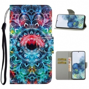 Fliptok Samsung Galaxy S21 5G szíjjal Feltűnő Strappy Mandala