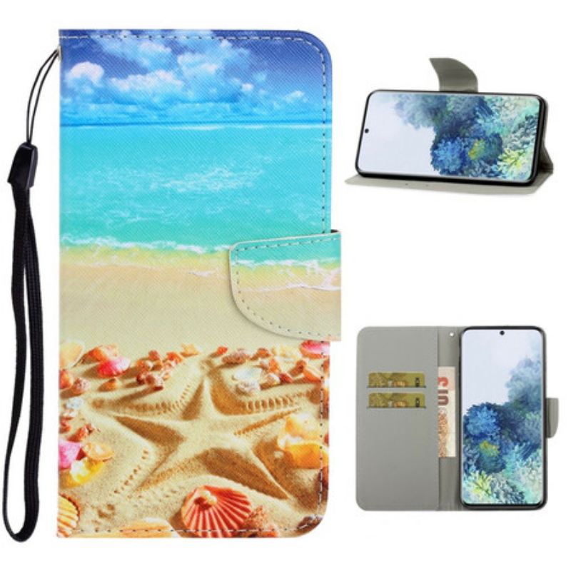 Kinyitható Tokok Samsung Galaxy S21 5G szíjjal Lanyard Beach