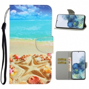 Kinyitható Tokok Samsung Galaxy S21 5G szíjjal Lanyard Beach