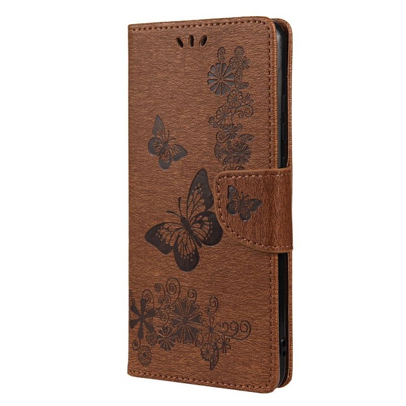 Fliptok / Bőrtok Poco M4 Pro 5G szíjjal Splendid Strap Butterflies