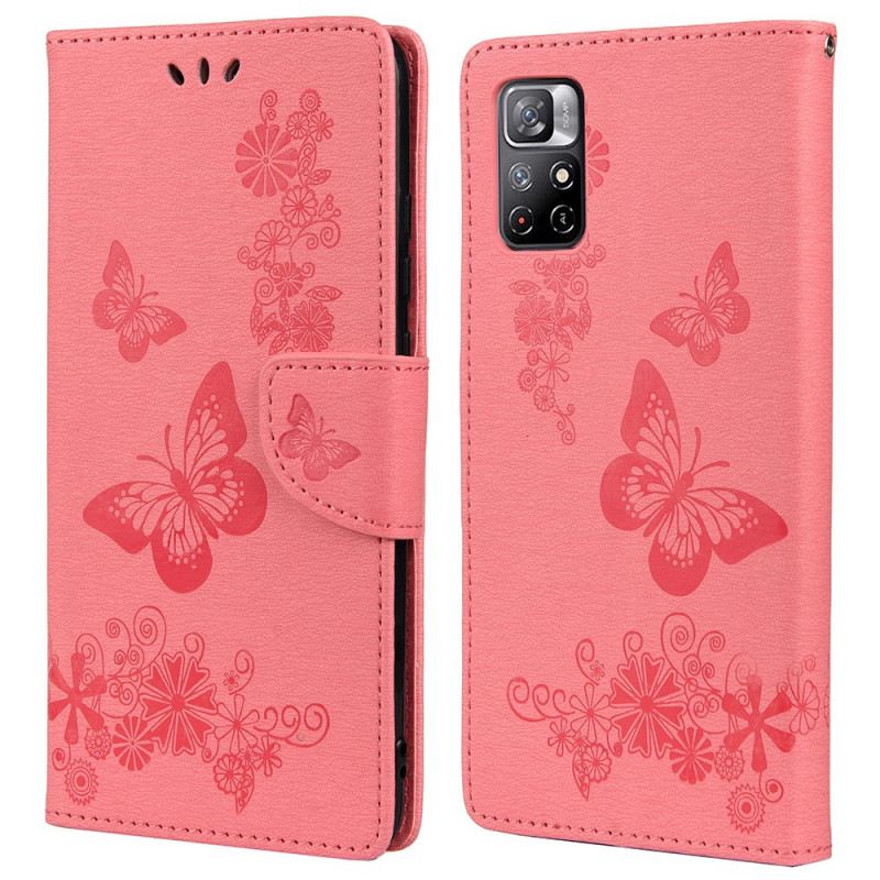 Fliptok / Bőrtok Poco M4 Pro 5G szíjjal Splendid Strap Butterflies