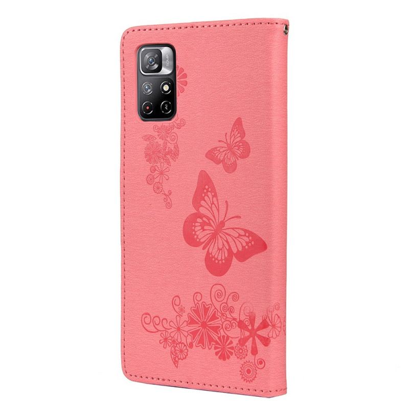 Fliptok / Bőrtok Poco M4 Pro 5G szíjjal Splendid Strap Butterflies