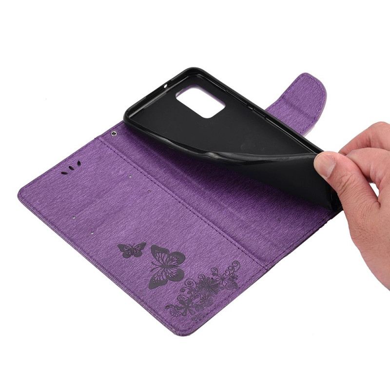 Fliptok / Bőrtok Poco M4 Pro 5G szíjjal Splendid Strap Butterflies