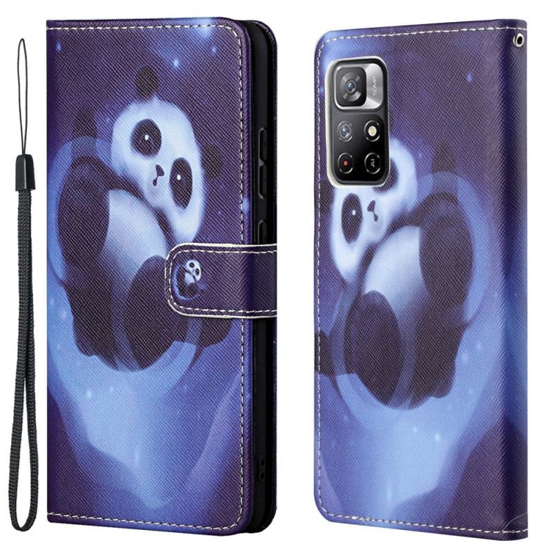 Fliptok Poco M4 Pro 5G szíjjal Panda Space Kötéllel