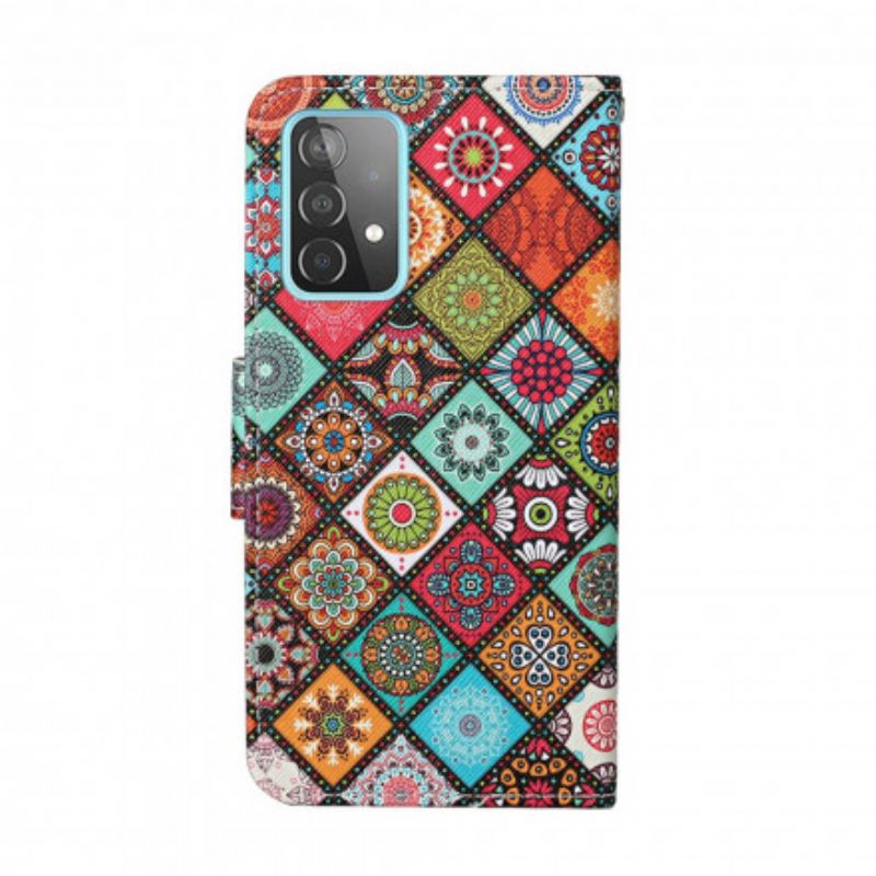 Fliptok / Bőrtok Samsung Galaxy A52 4G / A52 5G / A52s 5G Patchwork Mandalák Zsinórral