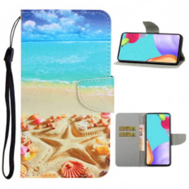 Fliptok / Bőrtok Samsung Galaxy A52 4G / A52 5G / A52s 5G szíjjal Lanyard Beach