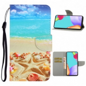 Fliptok / Bőrtok Samsung Galaxy A52 4G / A52 5G / A52s 5G szíjjal Lanyard Beach