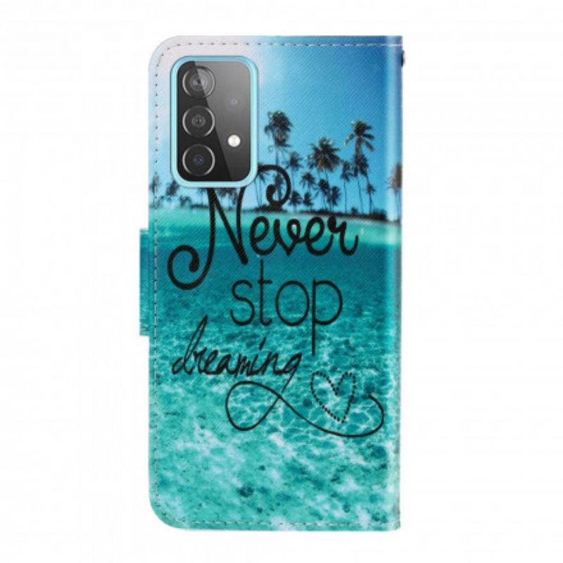 Fliptok / Bőrtok Samsung Galaxy A52 4G / A52 5G / A52s 5G szíjjal Never Stop Dreaming Navy Strappy