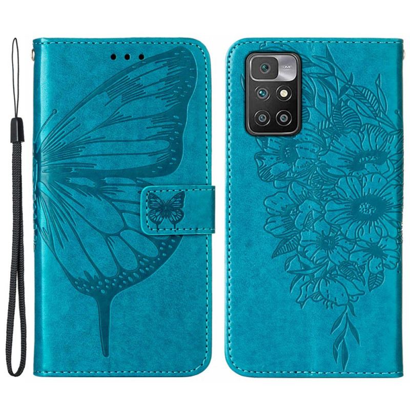 Fliptok / Bőrtok Xiaomi Redmi 10 Butterfly Design Zsinórral