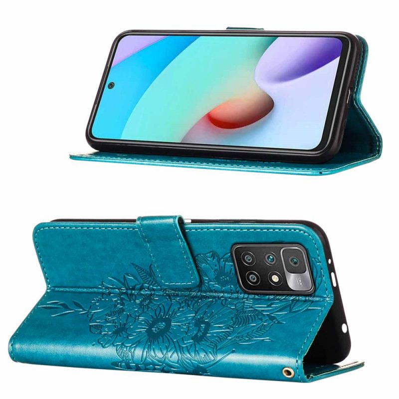 Fliptok / Bőrtok Xiaomi Redmi 10 Butterfly Design Zsinórral