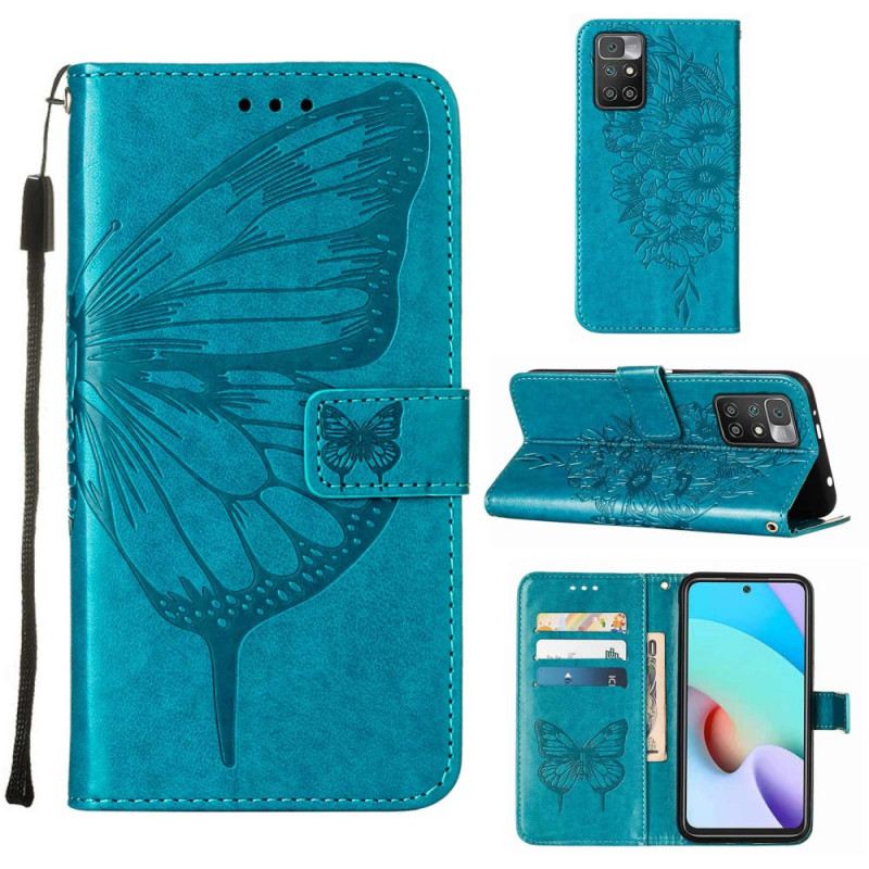 Fliptok / Bőrtok Xiaomi Redmi 10 Butterfly Design Zsinórral