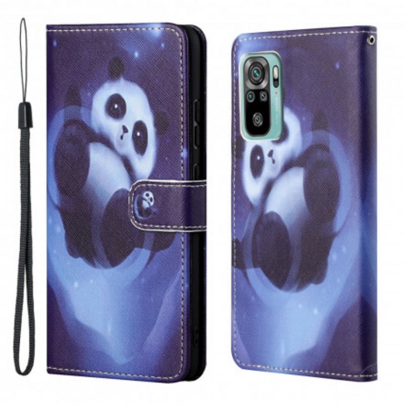 Fliptok / Bőrtok Xiaomi Redmi 10 szíjjal Panda Space Kötéllel