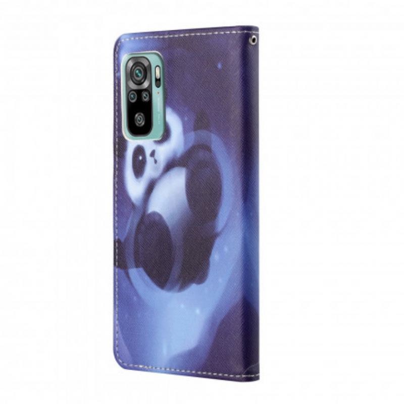 Fliptok / Bőrtok Xiaomi Redmi 10 szíjjal Panda Space Kötéllel