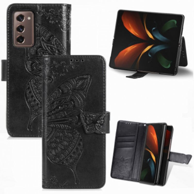 Kinyitható Tokok Samsung Galaxy Z Fold 2 Butterfly Design Zsinórral