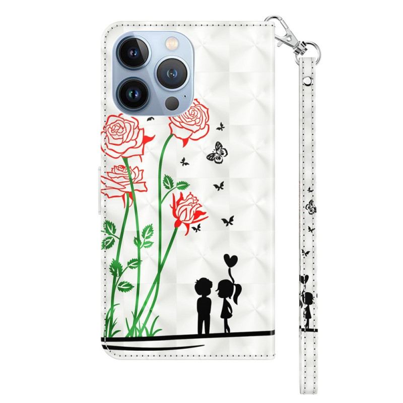 Fliptok / Bőrtok iPhone 14 szíjjal Lanyard Love Dandelions