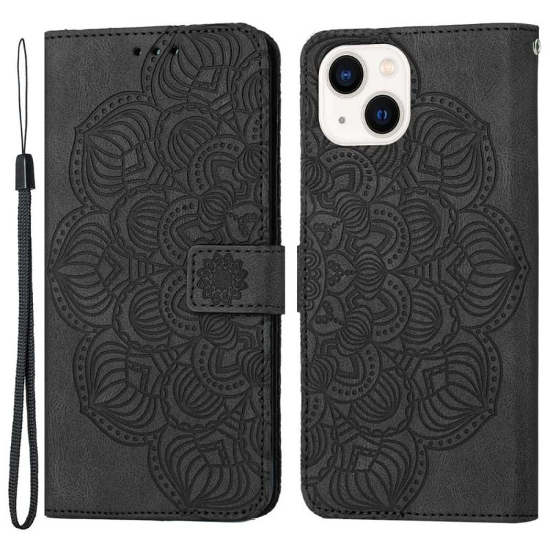 Fliptok / Bőrtok iPhone 14 szíjjal Pántos Mandala