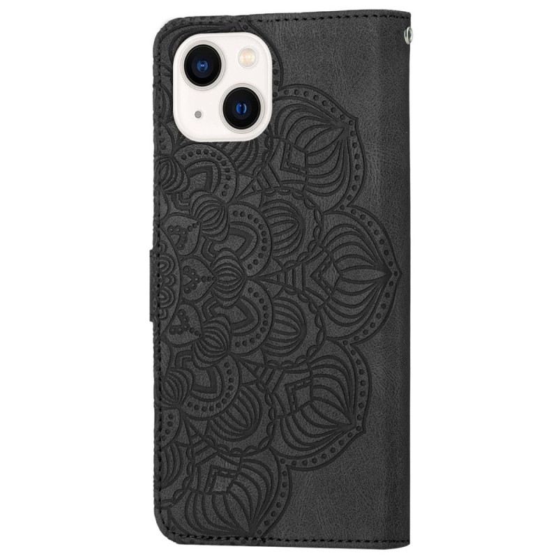 Fliptok / Bőrtok iPhone 14 szíjjal Pántos Mandala