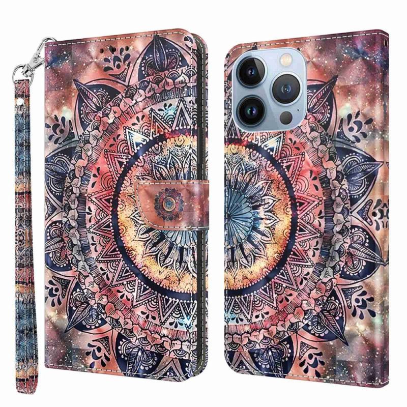 Fliptok / Bőrtok iPhone 14 szíjjal Pro Színes Pántos Mandala