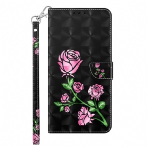 Fliptok / Bőrtok iPhone 14 szíjjal Strap Roses