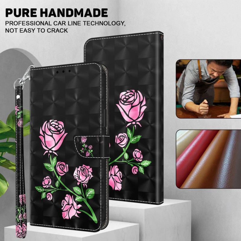 Fliptok / Bőrtok iPhone 14 szíjjal Strap Roses