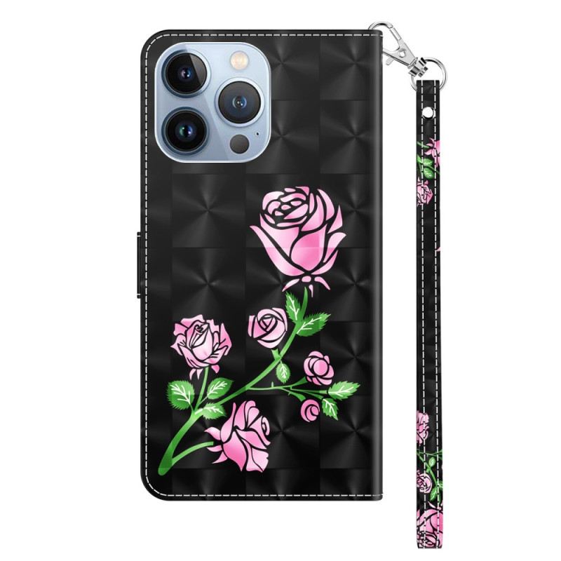 Fliptok / Bőrtok iPhone 14 szíjjal Strap Roses