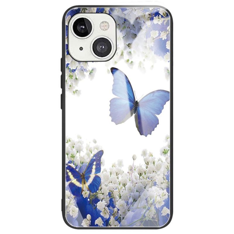 Telefontok iPhone 14 Blue Butterflies Edzett Üveg